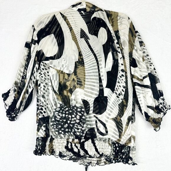 Vintage Cache Y2K Silk Blend Top Size Medium Tie Neck Semi Sheer 3/4 Sleeve - Picture 2 of 7